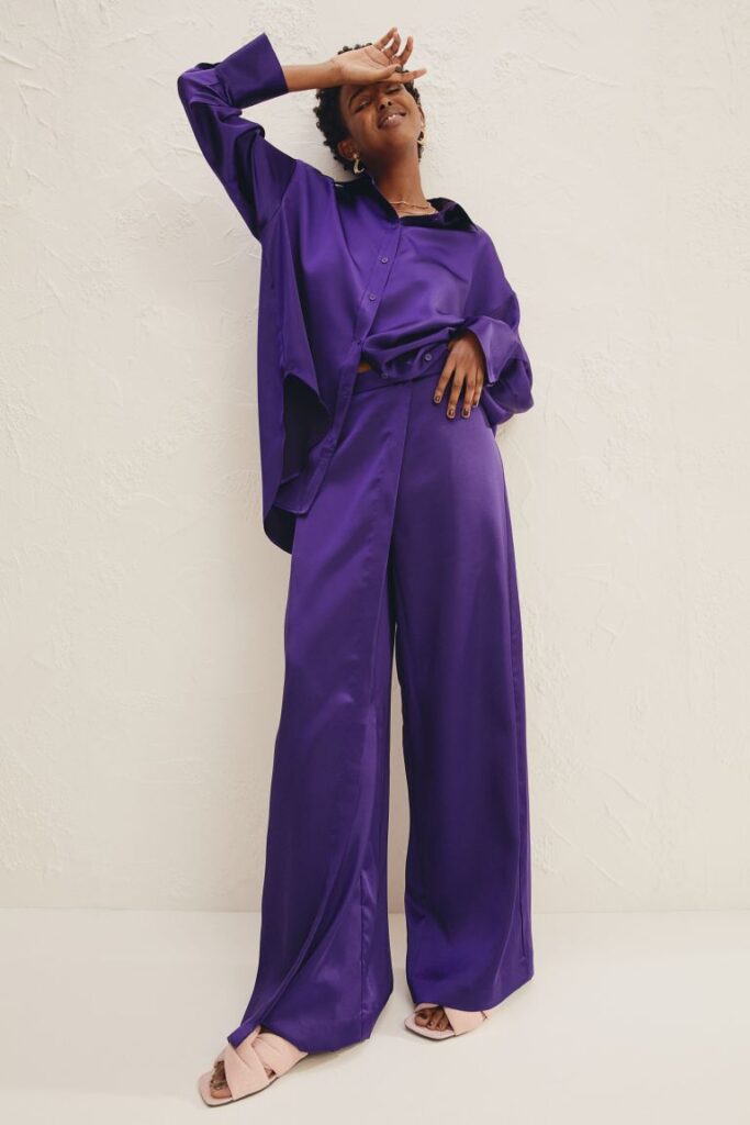 Chic Style Collective | H&M Spring Collection 2022 run, don’t walk. satin trousers purple