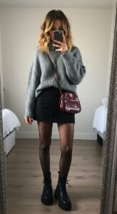 Chic Style Collective | 7 Fall Fashion Trends Taking Over Pinterest (and How to Wear Them Now) Chunky Sweater Mini Skirt Outfi