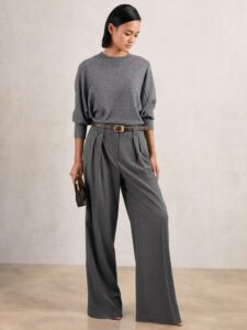 Reiss Grey Wide-leg Pleated Trousers